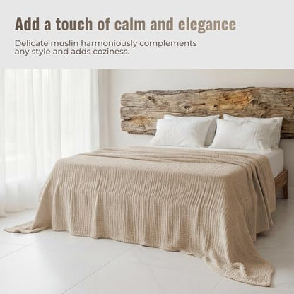 4-Layer Muslin Cotton Bed Blanket Twin Size (66 x 90 inches) – Soft, Breathable, Lightweight All-Season Gauze Blanket, Machine Washable – Tan - color: Tan, size: Twin (66 x 90 inches)