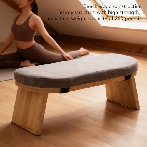 Meditation Bench, Wooden Folding Kneeling Zen Meditation Stool with Cushion for Relaxation Tea Ceremony Home