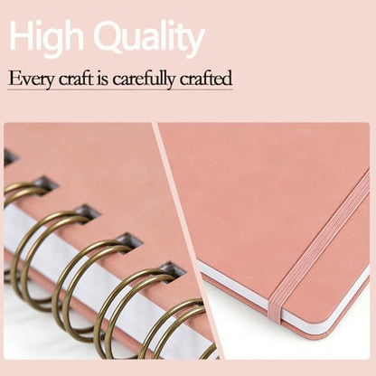 Dot Grid Journal Starter Kit, A5 Spiral Notebook with Stencil Ruler, Date & Color Stickers, Hardcover, 120gsm Thick Paper, Subtle Blue Dotted Pages for Planning, Study & Work - Pink - color: Pink