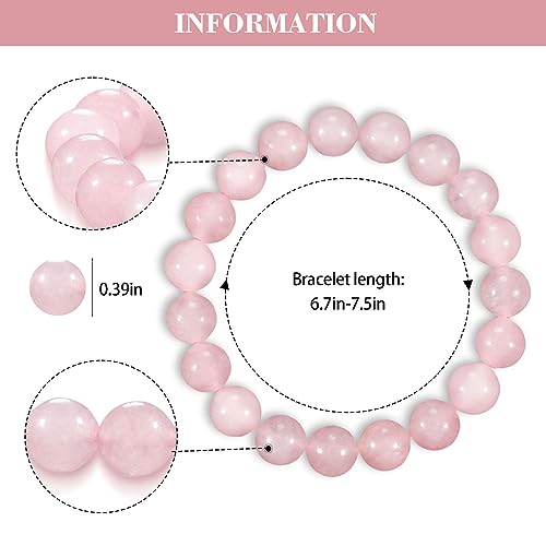 Natural Stretch Jade Bracelet for Women Men 10MM Bead 6.7 Inch to 7.5 inch Healing Crystal Energy Gemstone Bracelet for Women Men Gift - color: pink