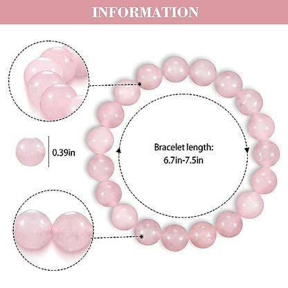 Natural Stretch Jade Bracelet for Women Men 10MM Bead 6.7 Inch to 7.5 inch Healing Crystal Energy Gemstone Bracelet for Women Men Gift - color: pink