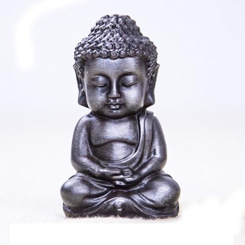 Mini Meditation Buddha Ornament, Solid Cast Iron Figurine, Outdoor Garden Decor Sculpture, Feng Shui Artwork for Home Living Room (Silvery,2) - color: Silvery