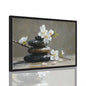 Framed Zen Stones and Blossoms Poster Canvas Print Art Minimalist Aesthetic Wall Art Pictures Wall Decor Art Print Exquisite Home Decor Living Room Bedroom Office (black frame,8" Lx12 W) - size: 8"Lx12"W