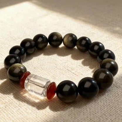 12mm Black Obsidian Bracelet for Men – Large Bead Chunky Stone Bracelet, Bold Masculine Style with Natural Protection Energy, Adjustable Habit Reminder & Stress Relief Jewelry Gift