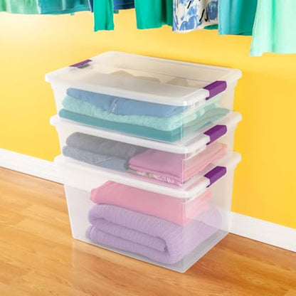 Sterilite 6-Pack 32 Quart ClearView Latch Box, Stackable Organizer Bins with Latching Lids - Clear Plastic Organization Containers for Closet, Bedroom, Shelving Units and Everyday Home Storage - size: 6 Pack, style: 32 Quart