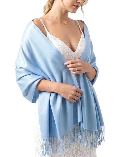 Achillea Lightweight Pashmina Scarf for Women – Soft Silky Shawl Wrap for Evening Dresses, Bridesmaids & Everyday Wear - color: Light Blue