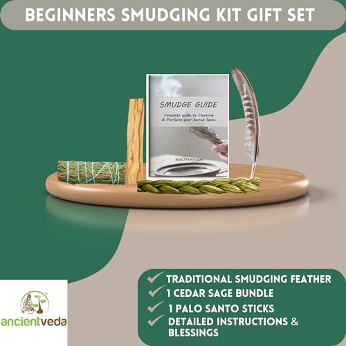 Ancient VEDA Sage Smudge Kit | Cedar, Sweetgrass, & Palo Santo Sticks Smudging Kit for Meditation, Yoga, Reiki, Home Cleansing, & Aromatherapy (Starter Kit, Cedar Sage) - color: Cedar Sage, size: Starter Kit