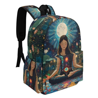 Seven Chakra Yoga Meditation Cute Backpack Printed Shoulder Bag Travel Daypack Camping Work Bags for Men Women