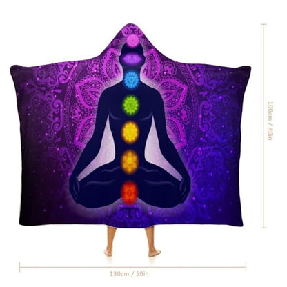 Seven Chakra Yoga Meditation Lotus Purple Mandala Large Size Comfortable Hooded Blanket, Warm Blanket 40"x50" - color: Seven Chakra Yoga Meditation Lotus Purple Man, size: 40"x50"