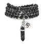 Natural Japa Mala 108 Beads Bracelet Necklace Meditation Accessories with om Chram and Reiki Quartz Hexagonal Prism Pendant - style: Labradorite