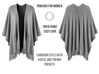 Ferand Shawl Wraps for Women, Cozy Lightweight Poncho Cape with Pockets, Warm for Fall Winter Travel - color: Grey