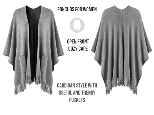 Ferand Shawl Wraps for Women, Cozy Lightweight Poncho Cape with Pockets, Warm for Fall Winter Travel - color: Grey