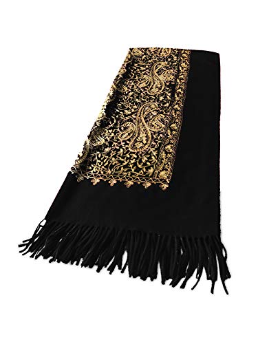 Urban CoCo Women's Embroidered Oversize Tassel Shawl Scarf Wraps for Women - color: #3-black