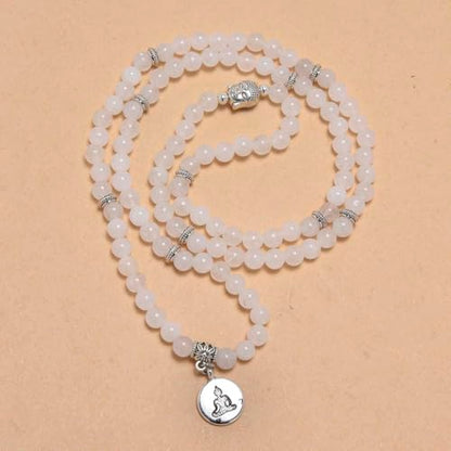 108 Mala Beads Bracelet/Necklace with Buddha Charm – Meditation Beads, Yoga Jewelry, Prayer Beads, Zen Necklace – Ideal Gift for Spiritual Practice - style: White Jade