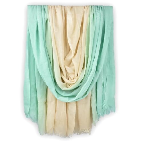 Two-tone Linen Scarf for Women Lightweight Summer Wrap Cotton Shawl Beach Travel Pashmina Gauze 75"×35" - color: Cream/Mint Green
