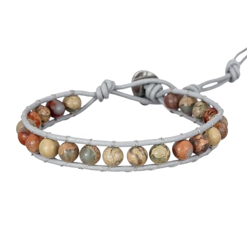 Plumiss Women Boho Handmade Natural Stone Crystal Leather Bead Wrap Bracelets Collection - style: 6mm Agalmatolite 1W