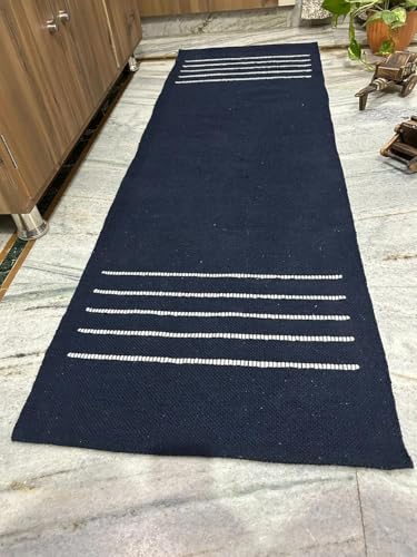 Generic Handcrafted Hand Woven Natural Organic Cotton Mat Blue Stylish Modern Carpet for Adults & Seniors Meditation Yoga Fitness and Prayer Use