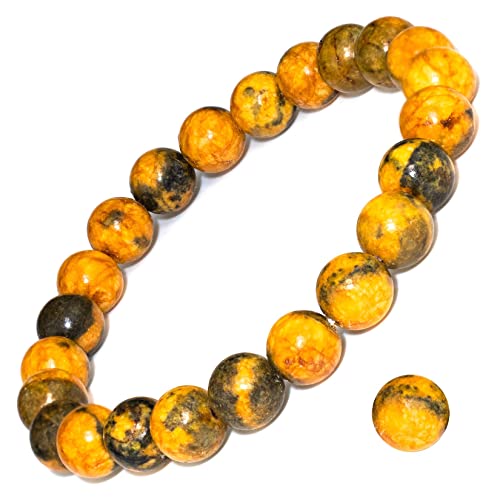 8mm Natural Gemstone Stretch Bracelet, Handmade Unisex Crystal Bracelets for Meditation, Yoga, Spiritual Healing & Positive Energy - color: Bumblebee Jasper