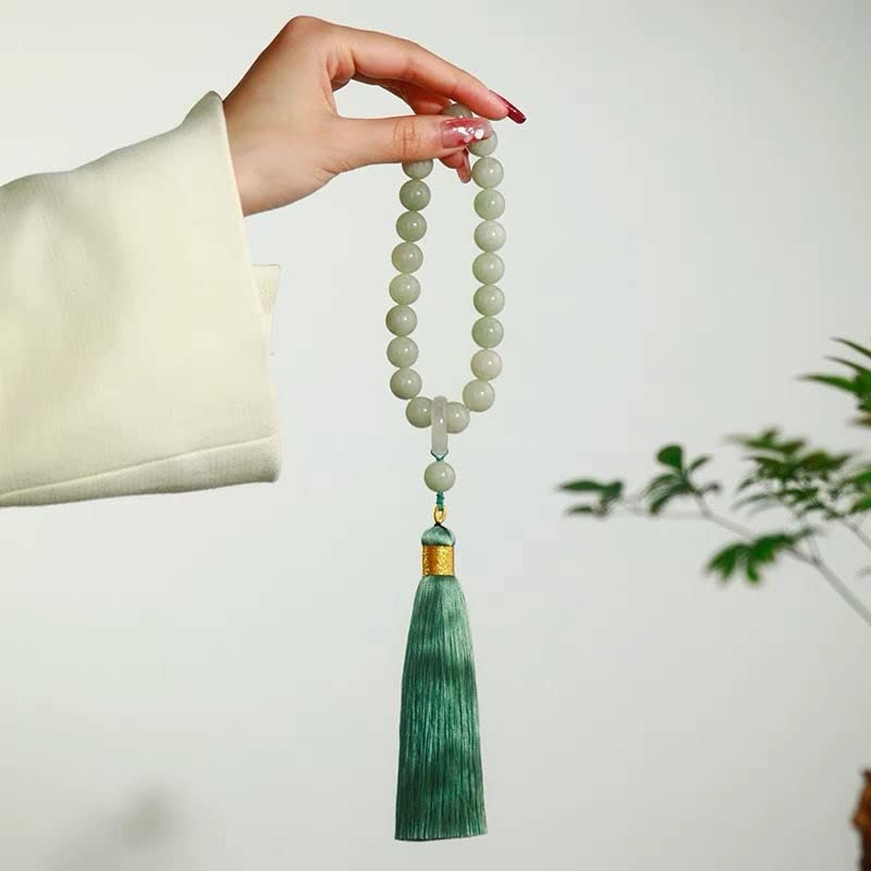 Green Jade Stone 12mm Beads Tassel Bracelet Necklace Tibetan Buddhist Mala Buddha Charm Rosary Yoga Men Woman Jewelry (Color : D) - color: D
