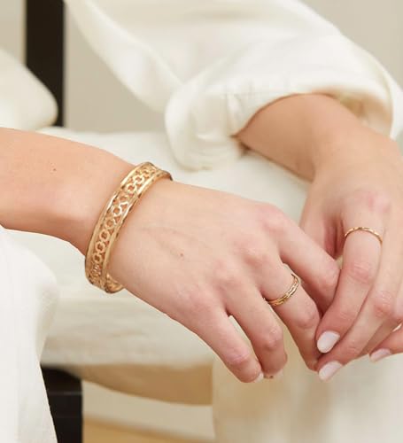 18K Gold Plated Open Cuff Bangle for Women Statement Brushed/Hammered/Textured Bracelet Layering Jewelry Love Gift for Her - style: Hard Oval Chain Bangle