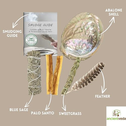 Ancient VEDA Sage Smudge Kit | Blue Sage, Sweetgrass & Palo Santo Sticks - Meditation, Yoga & Home Cleansing Kit - color: Blue Sage, size: Healer's Kit