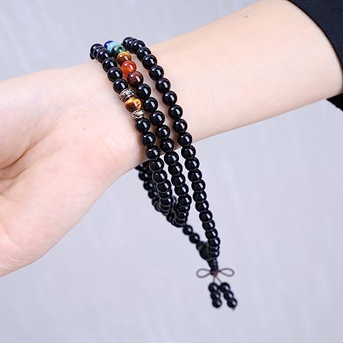 COAI 108 Japa Mala 7 Chakra Stone Wrap Bracelet Necklace - style: Onyx