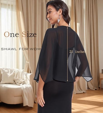Shawls and Wraps for Evening Dresses Chiffon Soft Shawl for Wedding Guest Party Cover Up - color: Black