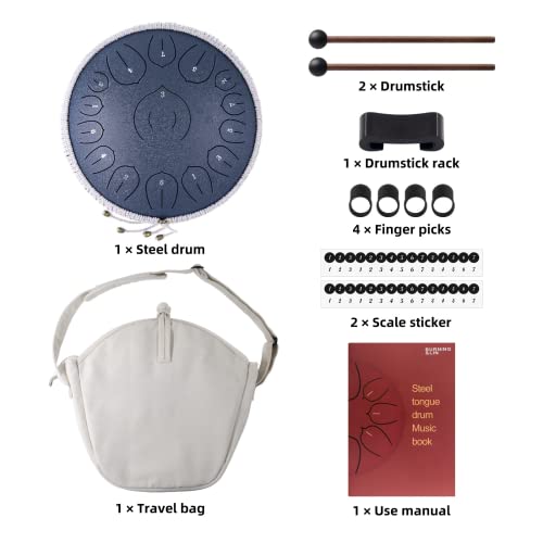 BURNING&LIN Steel Tongue Drum 15 Notes 14 Inches Tongue drum Handpan Drum Percussion for Meditation Yoga Musical Education Best Gift for Adult& Kids - size: 14 inches 15 tones