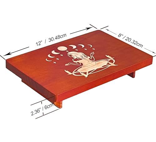 Altar Table, Meditation Table, Small Altar Table, Wooden Witch Altar, Wiccan Alter Table, Buddhist Shrine, Engraved Witch Pentacle with Surrounding Candles on Table Top, 12 × 8 inches - color: Pentacle Witch