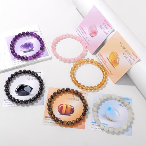 Crystal Beaded Bracelets for Women 4mm Clear Quartz Bead Handmade Gemstone Stretch Elastic Bracelet Natural Stone Crystal Healing Reiki Spiritual Jewelry Gifts - color: Black Obsidian, size: 8mm