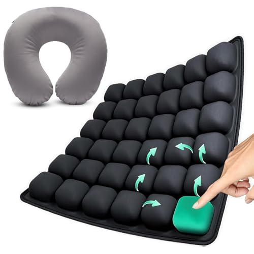 Inflatable Travel Cushion & Neck Pillow – Airplane Seat Cushion with 3D Air Cell, Chair Cushion for Office, Non-Slip Waterproof Pad, Wheelchair, Flight Seat Cushion, Travelling Cushion
