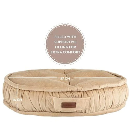 Floor Pillow, Round Boho Floor Pillow, Thick Quilted Seat Cushion, Cat and Dog Bed, Comfortable Floor Cushions for Adults, Soft Meditation Cushion, Bench Cushion, Beige, 22" 5" Inch