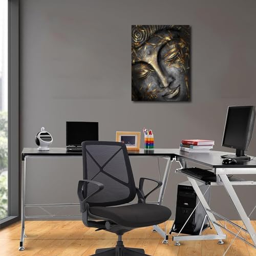 Closed Eyes Abstract Buddha Wall Art Canvas Painting Religious Picture Modern Meditation Art Buddha Artwork for Living Room Yoga Room Hindu Wall Decor Framed Zen Wall Art 12x16in/30x40cm