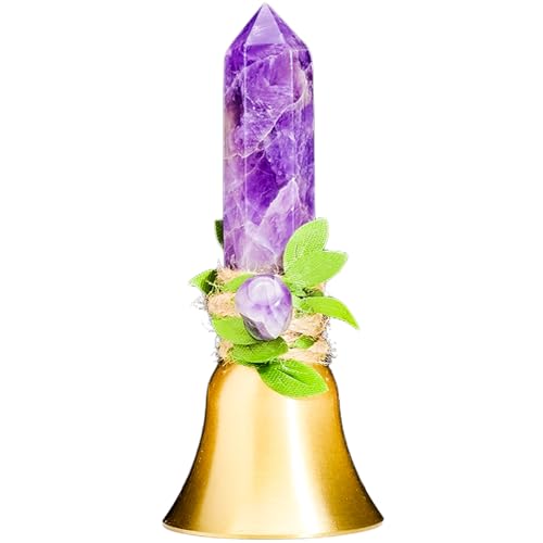 Handbells Altar Bells Natural Amethyst Tower Bell Witch's Bells Hand Bell Loud Brass Call Bells for Meditation, Prayer, Reception, Pet Feeding and Home Decoration (Leaf-Amethyst, 4.53") - color: Leaf-amethyst, size: 4.53"