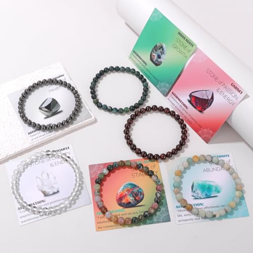 Crystal Beaded Bracelets for Women 4mm Clear Quartz Bead Handmade Gemstone Stretch Elastic Bracelet Natural Stone Crystal Healing Reiki Spiritual Jewelry Gifts - color: Amazonite, size: 6mm