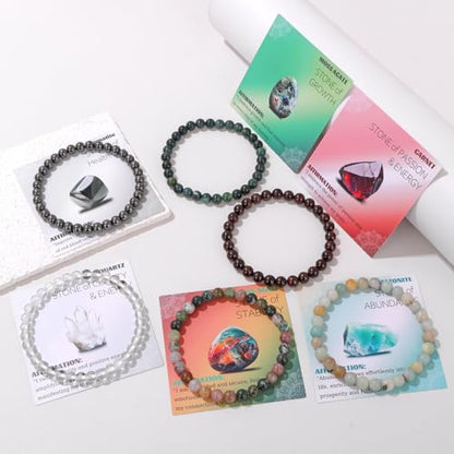 Crystal Beaded Bracelets for Women 4mm Clear Quartz Bead Handmade Gemstone Stretch Elastic Bracelet Natural Stone Crystal Healing Reiki Spiritual Jewelry Gifts - color: Amazonite, size: 6mm