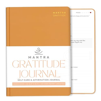 Gratitude Journal For Women & Men - Mental Health, Self Love & Self Care Journal - Orange - 5.8" x 8.3" - Mantra Planner - color: Orange