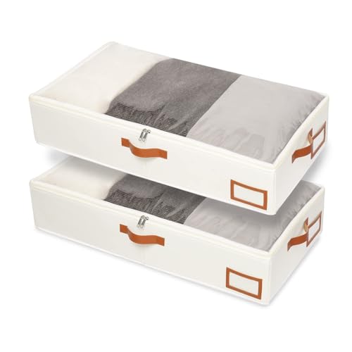 Yawinhe Under Bed Storage, 2 Pack Closet Organizers, Collapsible Container Bags, with Sorting Card Slot and 4 Leather Handles, for Blanket, Bedding, 23.6''Lx11.8''Wx6''H, Beige - color: Beige, size: 23.6x11.8x6in/2-Pack