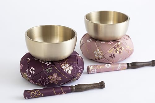 Orin Bell Japanese Buddhist Bell,Mat,bar Set Made in Japan Takaoka, Pink,2.99inch