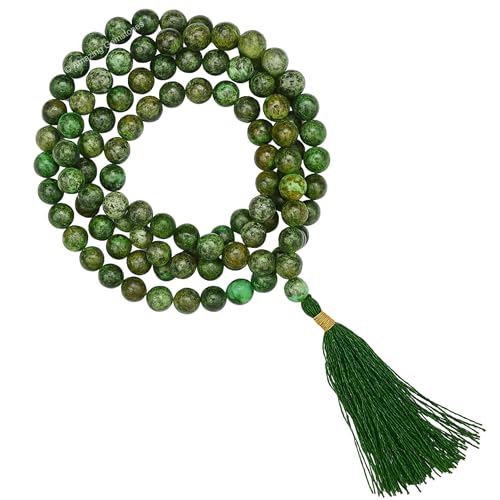 Amazing Gemstone Japa Mala 108 Prayer Beads Necklace and Wrist Mala Bracelet for Meditation - color: African Turquoise, size: Without Knots