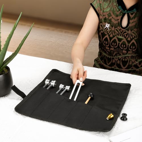 POGOLAB Tuning Forks for Healing Set (128Hz, 256Hz, 512Hz), with Percussion Hammer Mallet, Crystal Base & Storage Pouch, Sound Therapy Instrument for Chakra/Yoga/Meditation