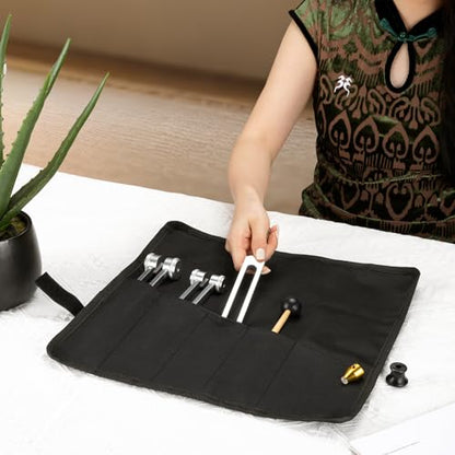 POGOLAB Tuning Forks for Healing Set (128Hz, 256Hz, 512Hz), with Percussion Hammer Mallet, Crystal Base & Storage Pouch, Sound Therapy Instrument for Chakra/Yoga/Meditation