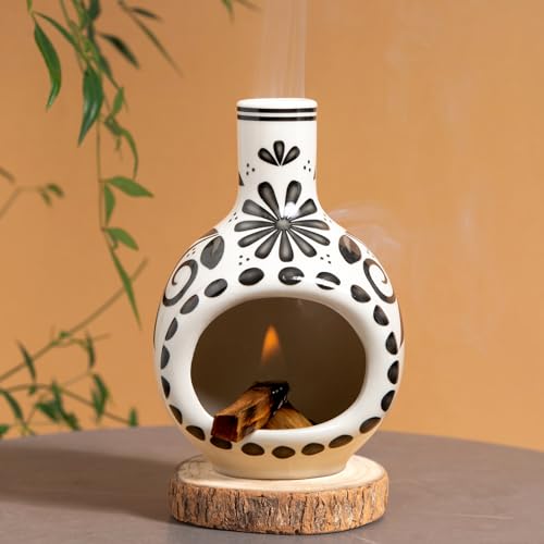 Handcrafted Palo Santo Holder Ceramic Incense Burner - Compact Size for Meditation Space - Burn Palo Santo Sticks and Cones Safely - Sage Aromatherapy Decor - color: Black and White - Palo Santo Holder