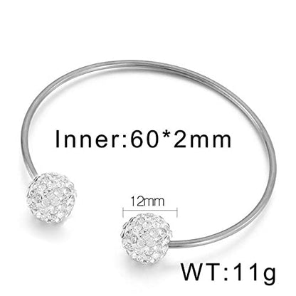 Women's Stainless Steel Minimalist Open Cuff Bracelet with Zirconia Ball, Silver/Gold - color: Silver-12mm ball
