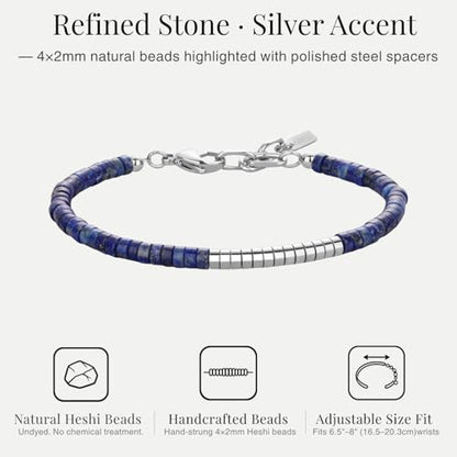 SAMYA Heshi Beaded Bracelet for Men, 4×2mm Natural Black Onyx/Tiger Eye/African Turquoise Beads, Adjustable Fit for 6.5”–8.0” Wrist with Stainless Steel Clasp - style: Lapis Lazuli