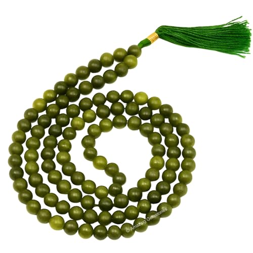 Amazing Gemstone Green Jade Mala Beads - 108 Prayer Beads for Meditation and Mindfulness Practice, Handcrafted Mala Beads with Natural Gemstones for Spiritual Healing and Relaxation (Plain) - color: Green Jade, style: Plain