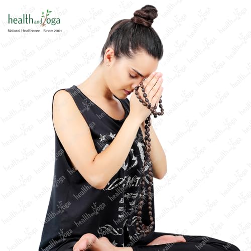 HealthAndYoga™ Lotus Mala Beads with Velvet Pouch (86 cm String, 108+1 Seeds)- Prayer, Meditation, Energy Chakra Balancing, Mantra Japa Recitation for Spiritual Growth – Long Necklace with Large Beads
