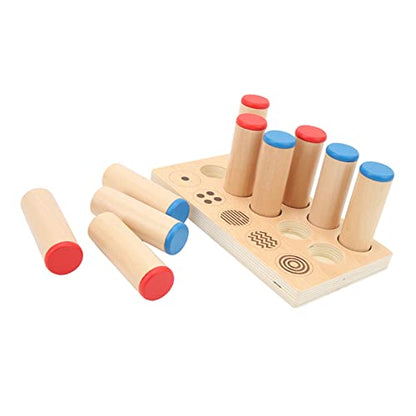 Wooden Sound Cylinders Toy, Different Strength Concave Convex Texture Sound Cylinders Sound Boxes Toy Smoothing Polishing for Daily Play for Children
