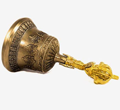 Tibetan Hand Bell,Tibetan Buddhist Meditation Bell 100% Handmade Puja Bronze Bell For Home Decoration, For Meditation, Prayer, Reiki, Wakefulness, Concentration, Healing Dorje Set (Size : 15cm)