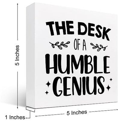 Funny Wooden Box Sign, Humble Genius Humorous Wooden Decor, Plaque for Home Farmhouse Office Desk Shelf - style: Humble